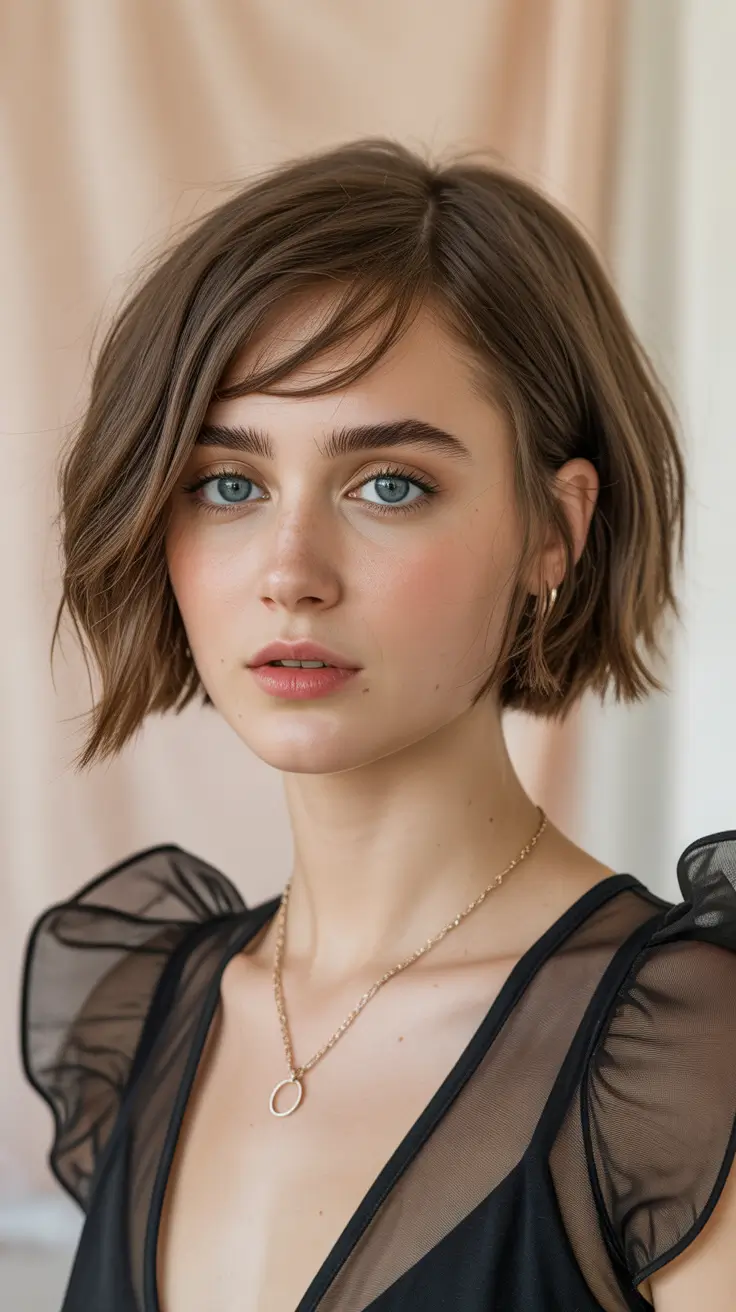 choppy bob haircuts 2026 Classic French Bob with Curtain Bangs