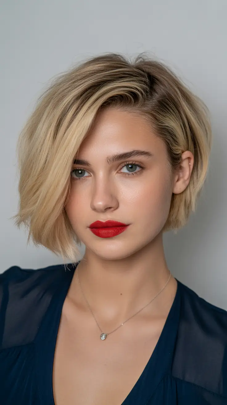 choppy bob haircuts 2026 Angled Bob with a Platinum Twist