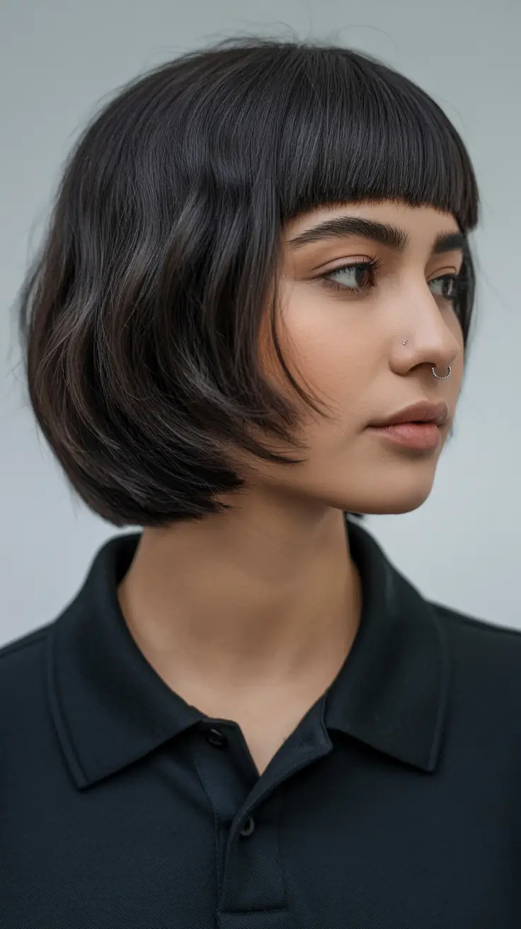 Trendy haircuts 2026 Rounded Bob with Baby Bangs
