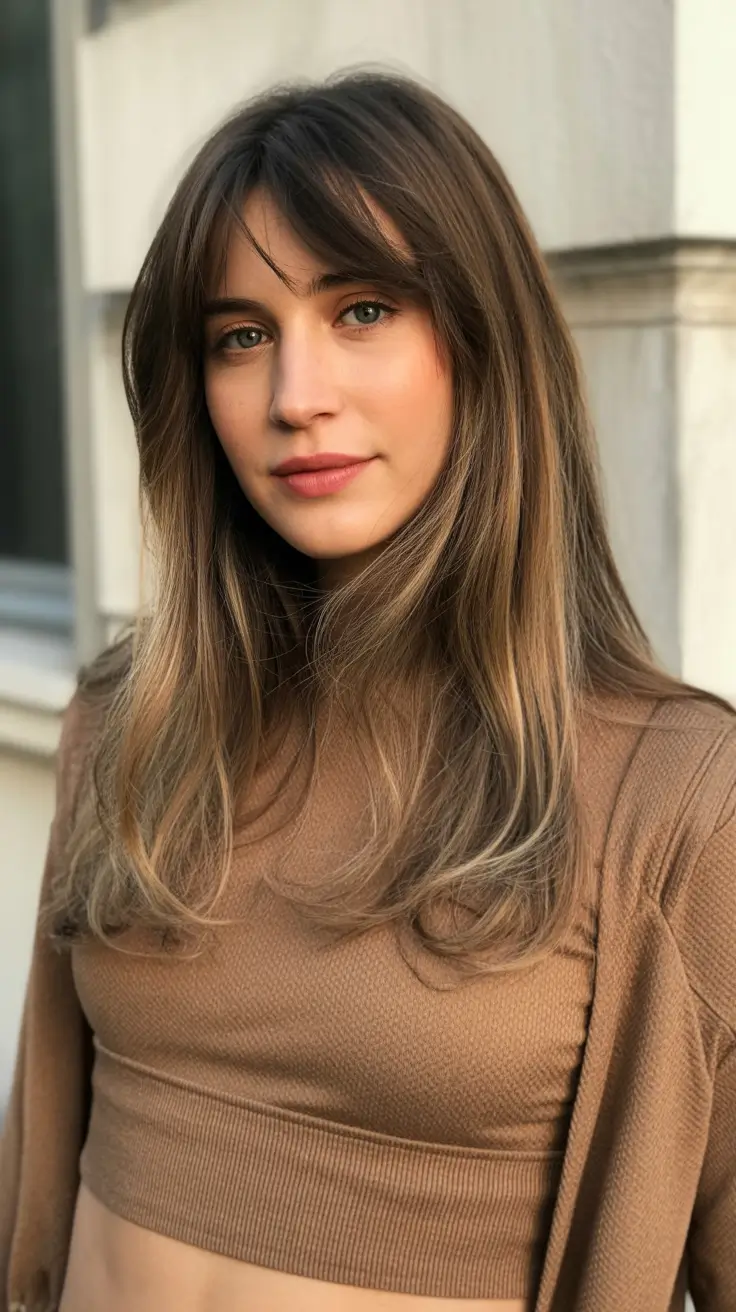 Trendy haircuts 2026 Face-Framing Long Layers with Warm Blonde Accents