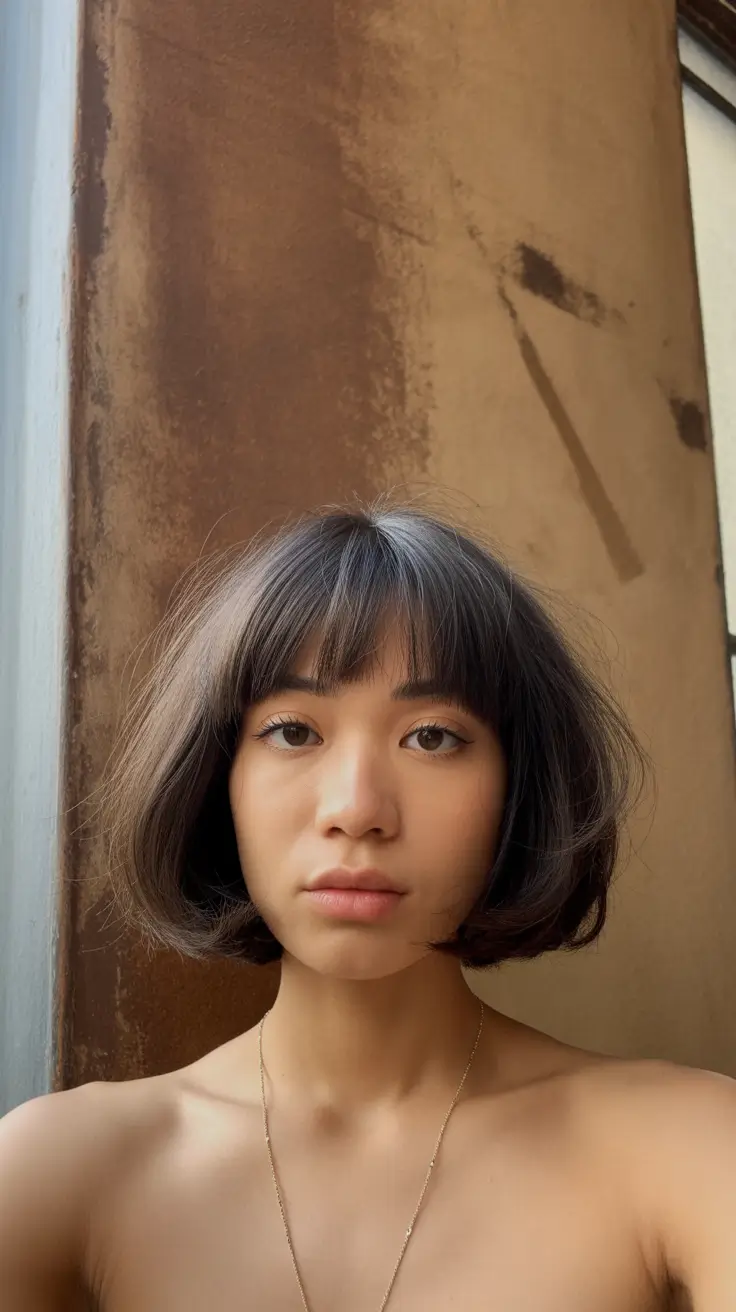 Trendy haircuts 2026 Soft Curved Bob with Feathered Bangs