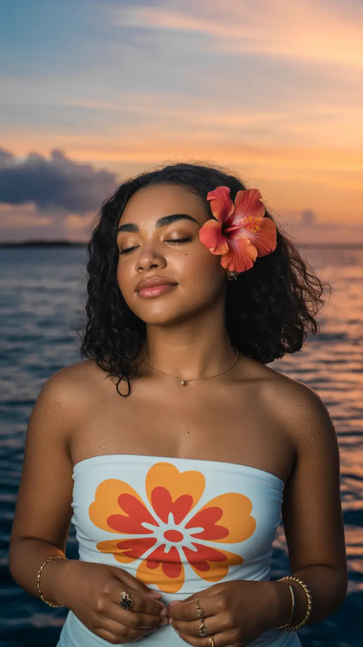 Trendy hairstyles for black women 2026 Short Curly Bob with Tropical Flair