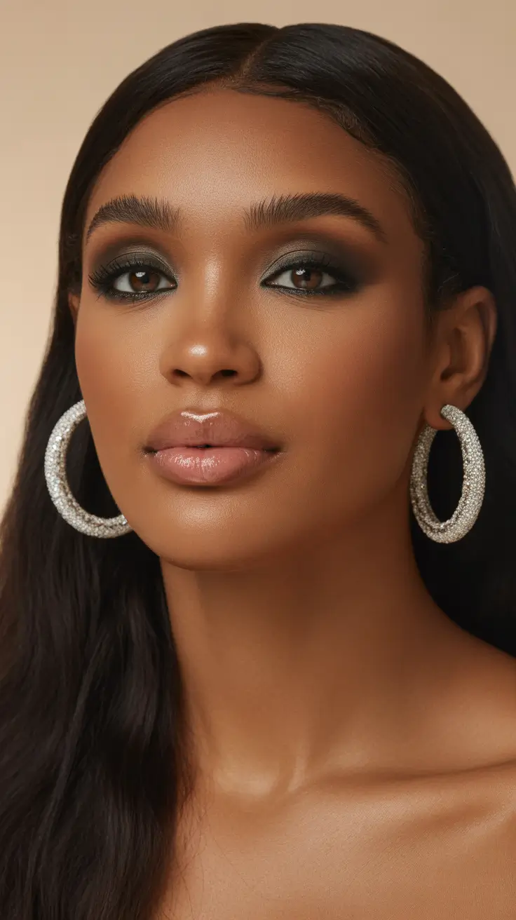 Trendy hairstyles for black women 2026 Center-Part Satin Flow with Smoky Glam Energy