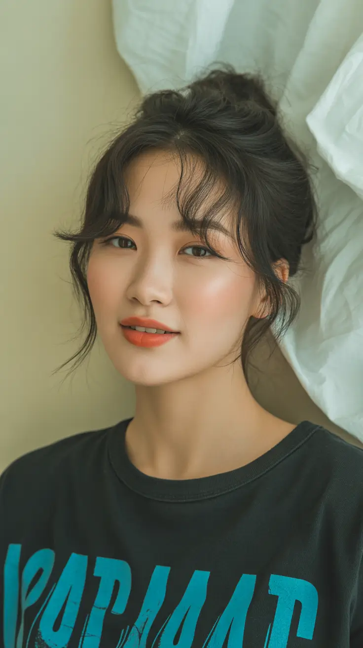 Trendy hairstyles with bangs 2026 Soft Updo with Japanese Side Bangs