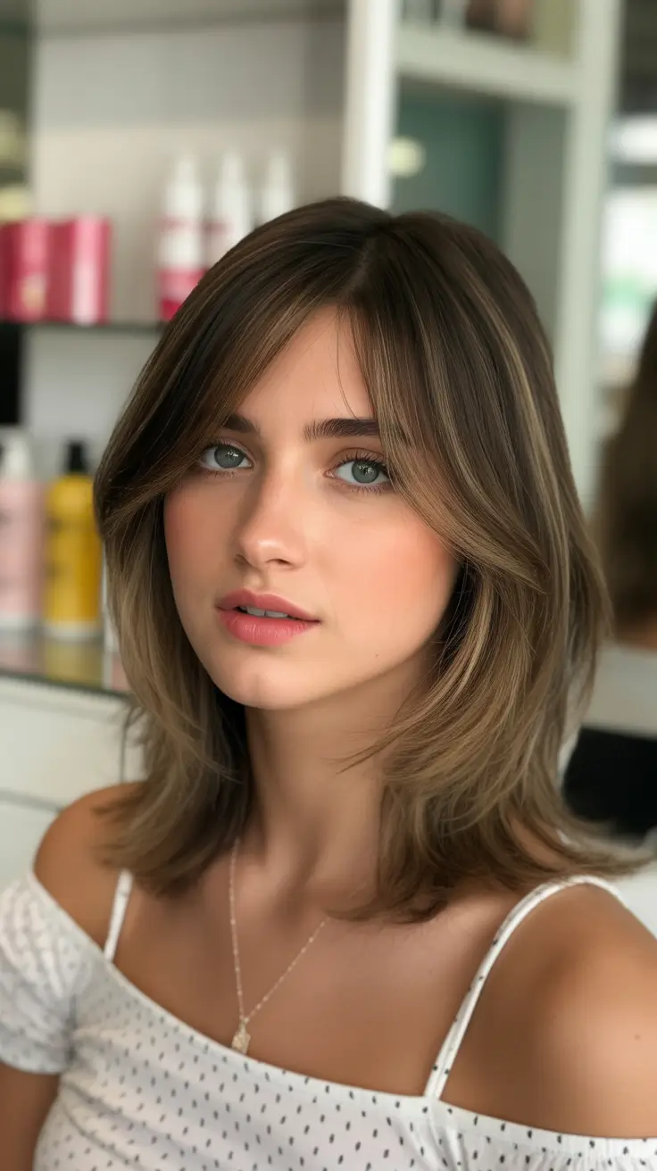 Trendy hairstyles with bangs 2026 Soft Medium Layers with Curtain Bangs