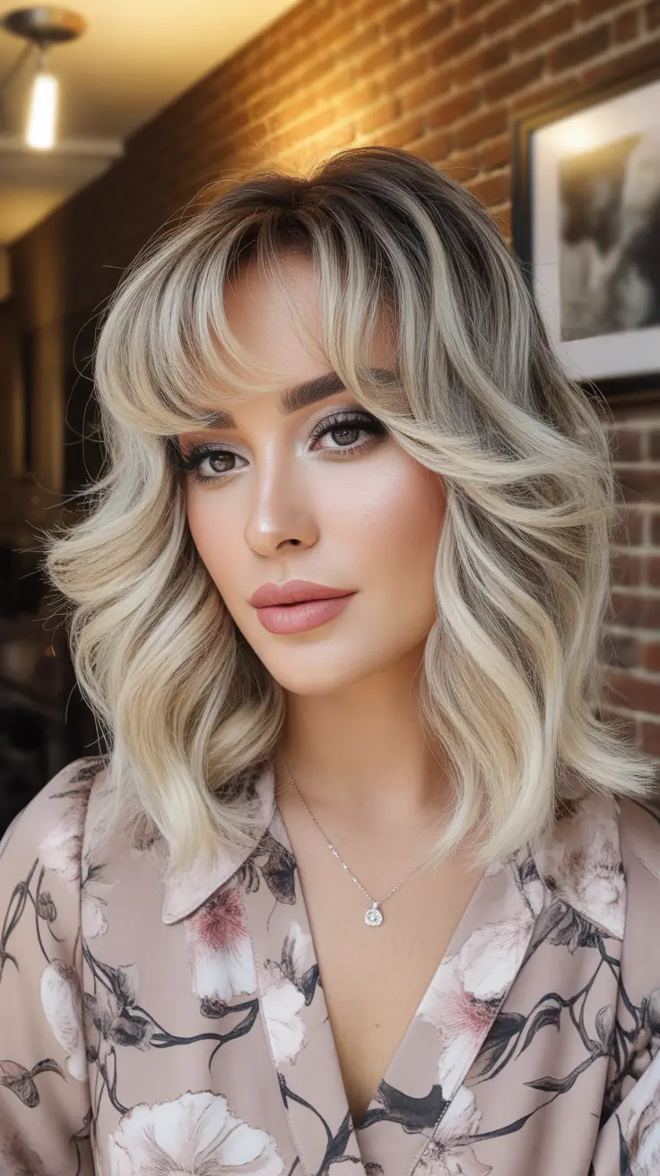 Trendy hairstyles with bangs 2026 Voluminous Blonde with Long Curtain Bangs