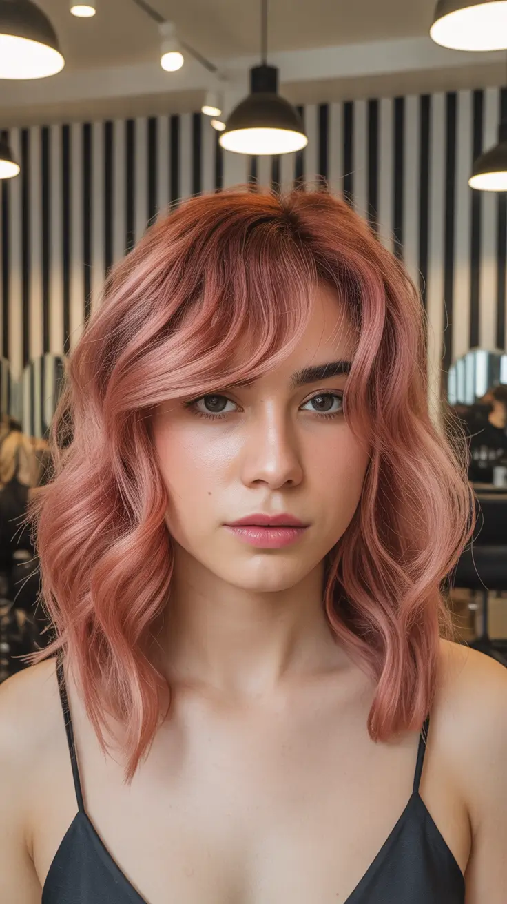 Trendy hairstyles with bangs 2026 Rose Curly Bob with Curtain Bangs