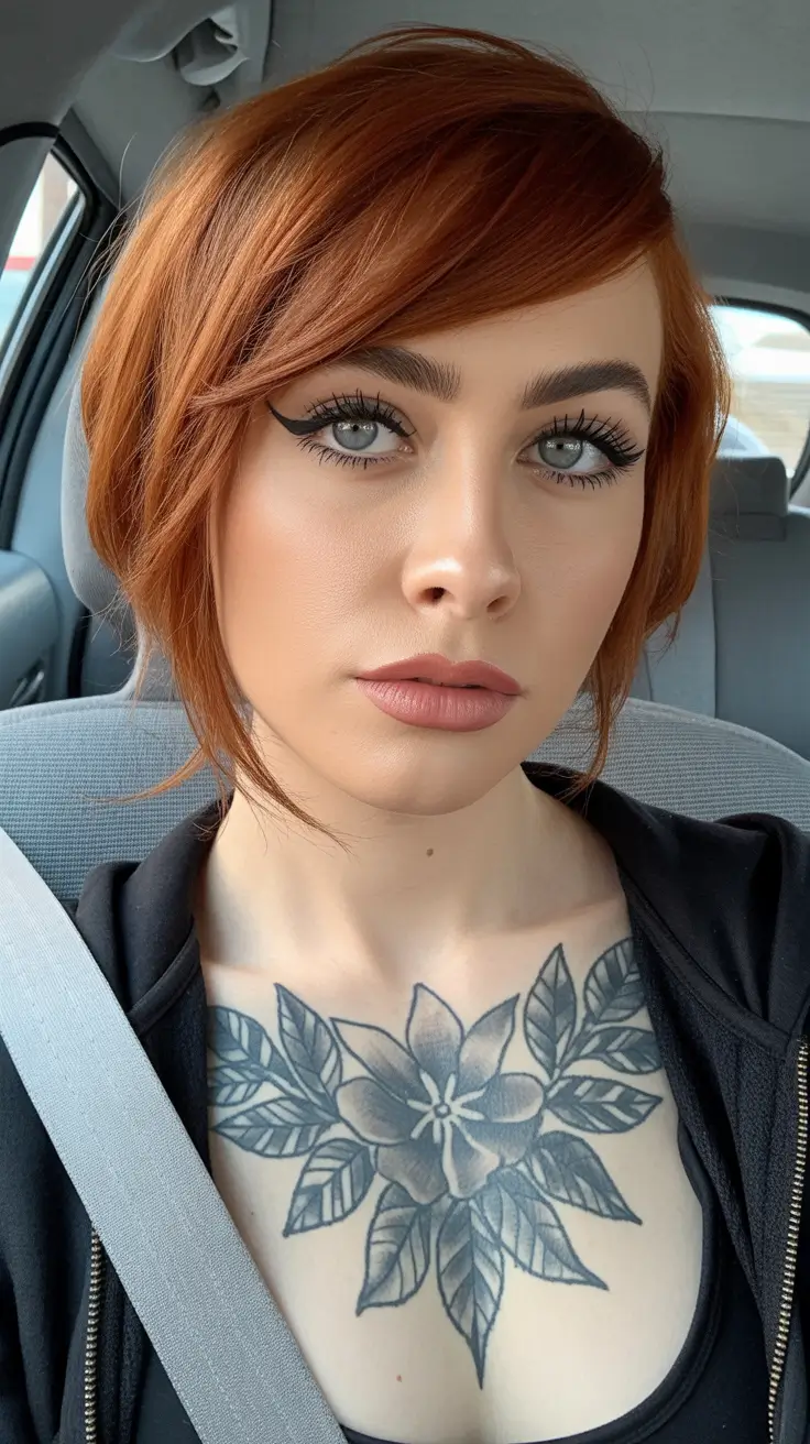 Trendy hairstyles with bangs 2026 Short Copper Side Bangs