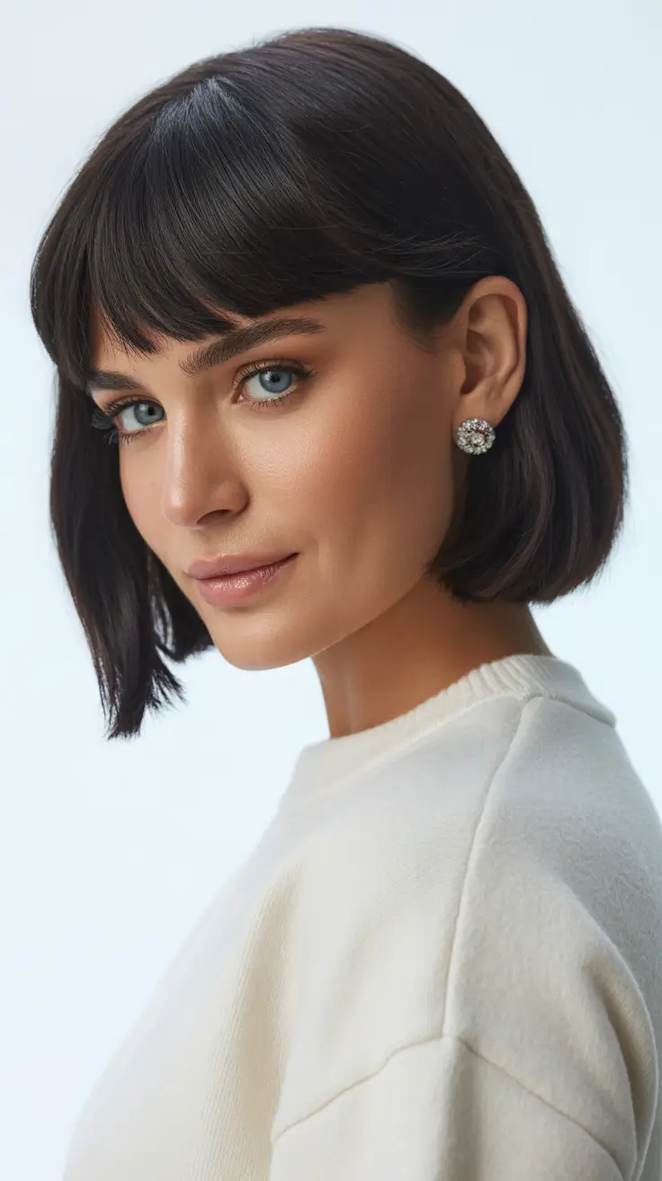 Trendy hairstyles with bangs 2026 Sleek Short Bob with Side Fringe