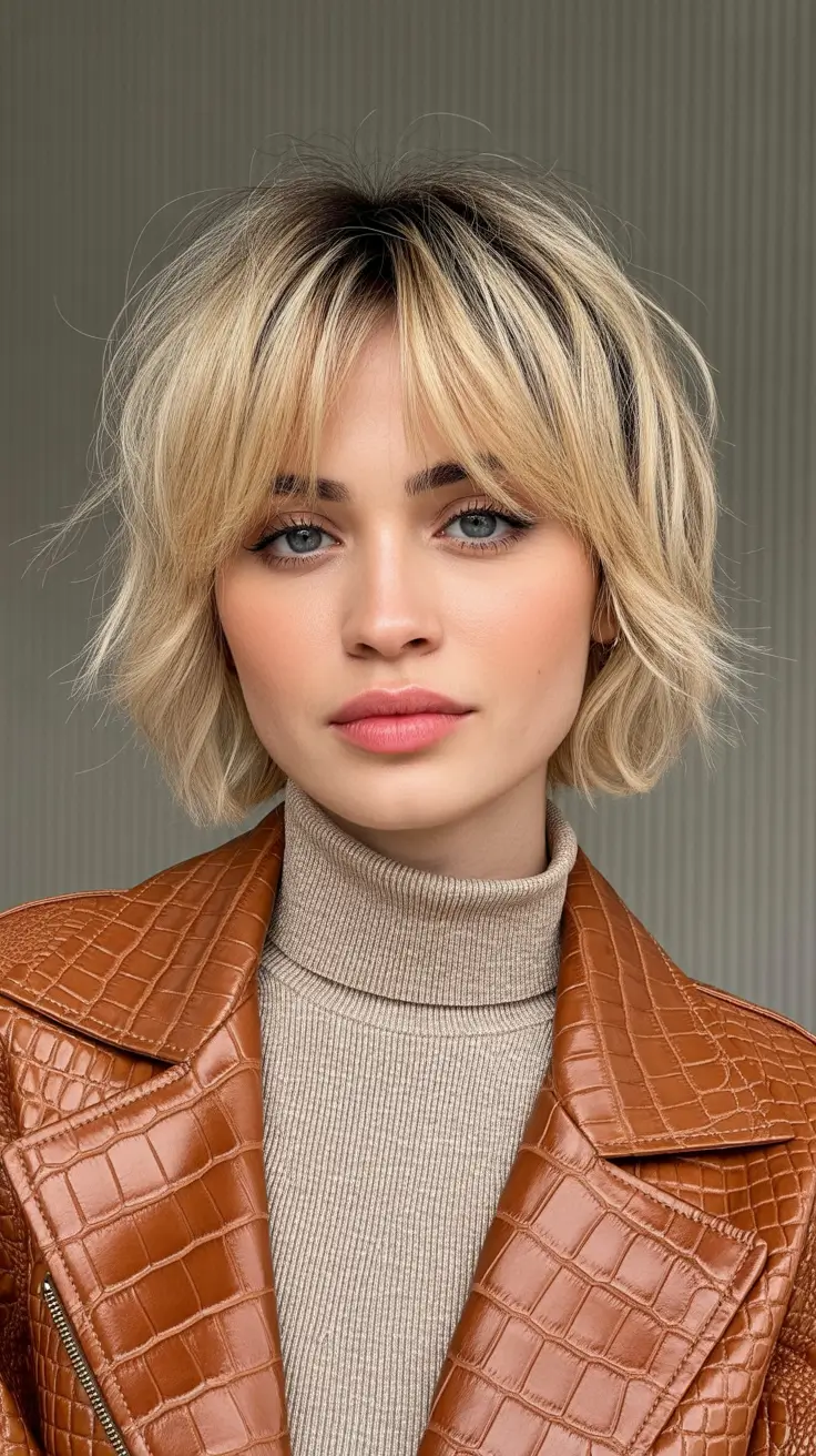 Trendy hairstyles with bangs 2026 Textured Blonde Bob with Soft Curtain Fringe