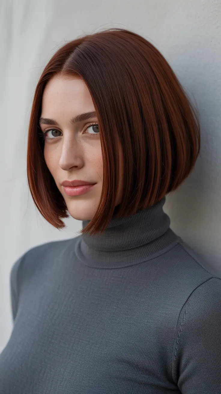 lob haircut layered Copper Precision Cut with Gloss Finish