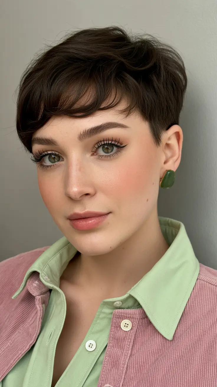 pixie haircuts Classic Brunette Pixie with Side Bangs