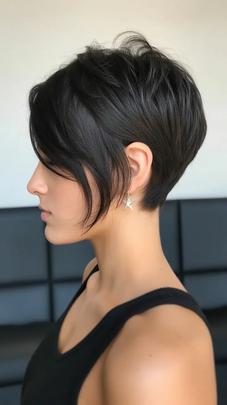 pixie haircut long Long Black Pixie with Face-Framing Strands
