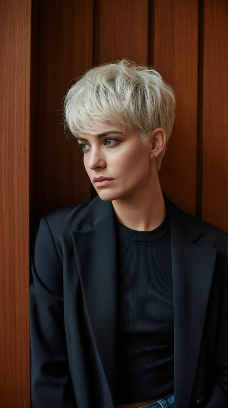 pixie haircut short Platinum Spiky Pixie