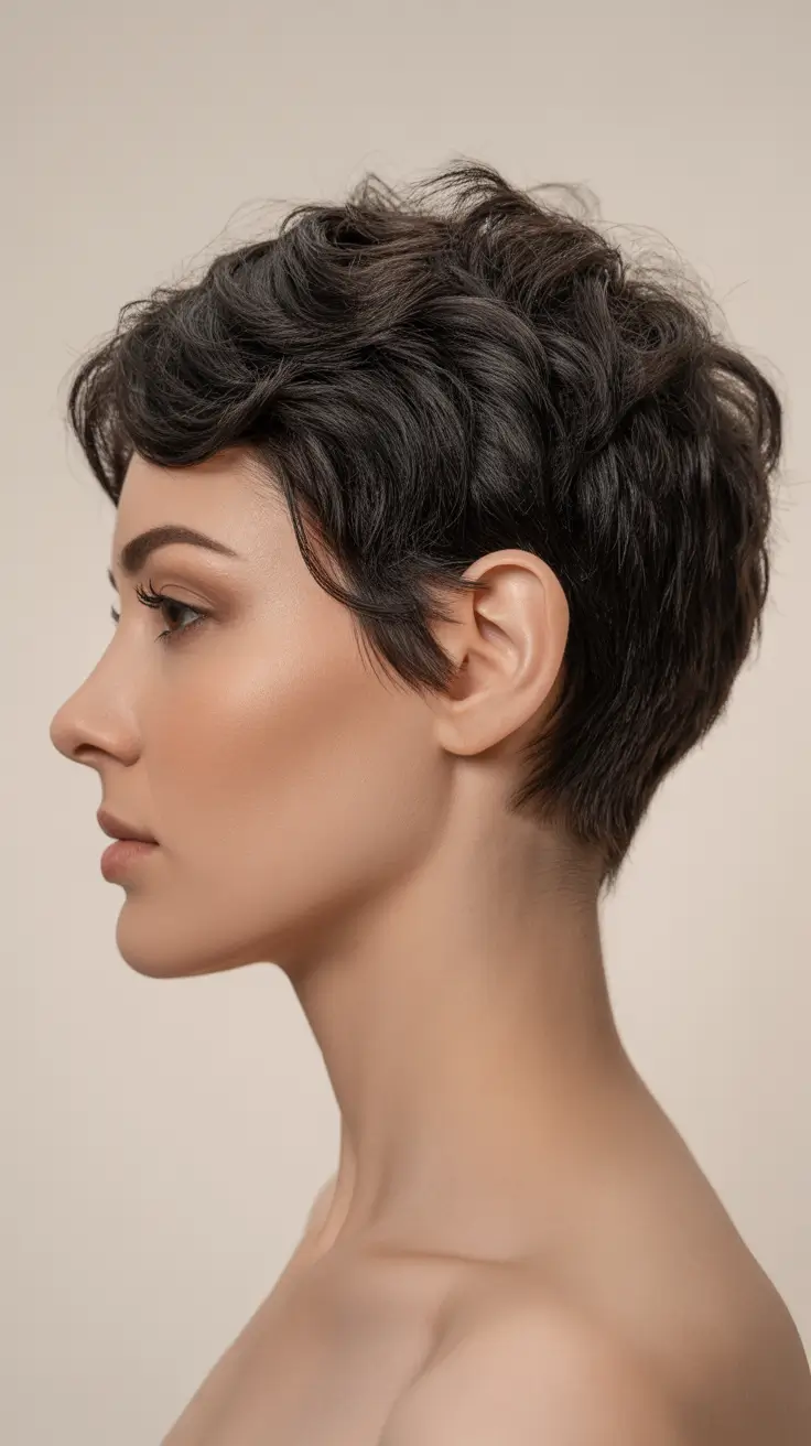 pixie haircut for round faces Textured Chocolate Pixie