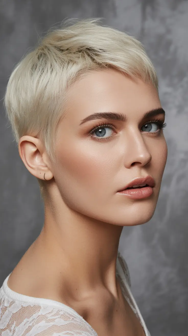 pixie haircut with bangs Cool Blonde Crop