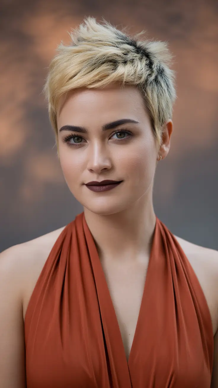 pixie haircuts Spiky Blonde Pixie with Dark Roots