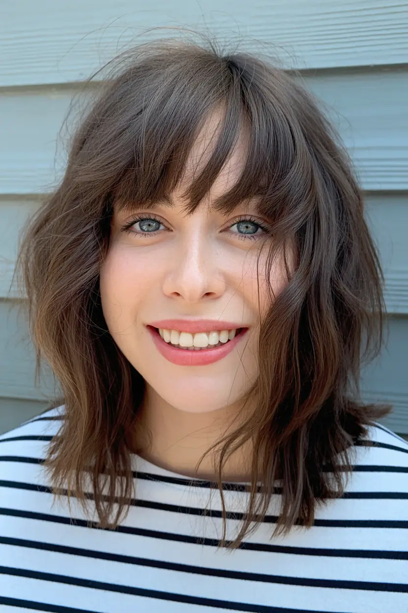 Trendy shag haircut 2026 Soft Wavy Shag with Curtain Bangs