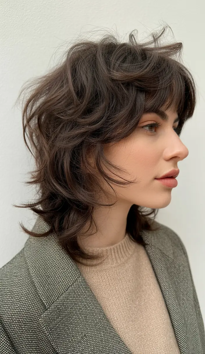Trendy shag haircut 2026 Textured Brown Shag with Layered Volume