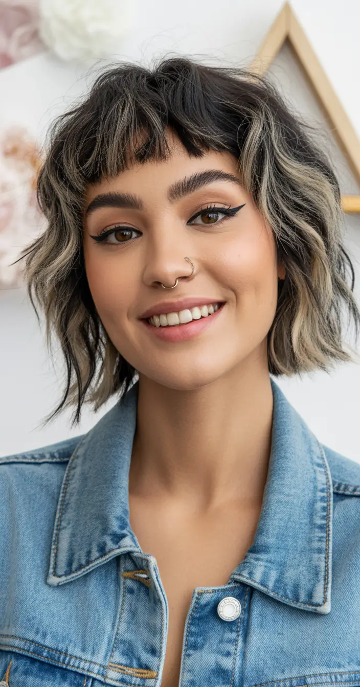 Trendy shag haircut 2026 Short Edgy Shag with Contrast Highlights