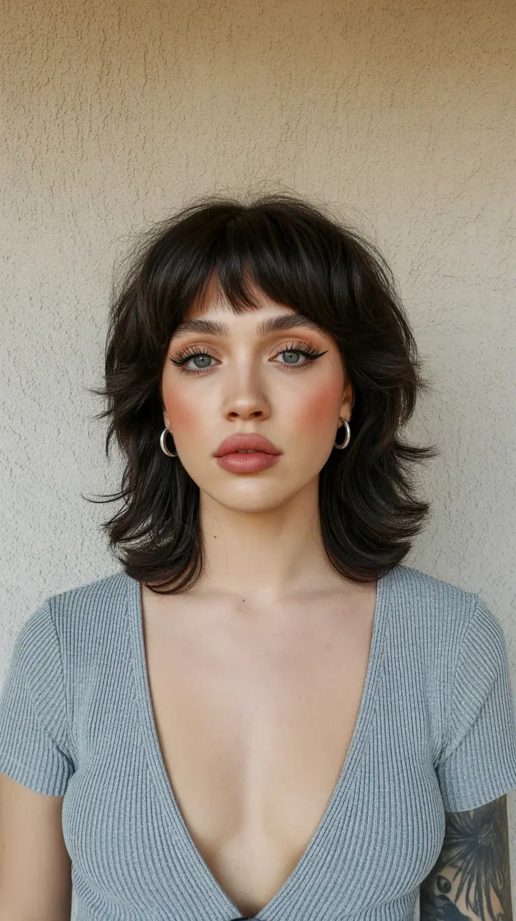 Trendy shag hairstyles 2026 Polished Short Shag With Soft Bangs