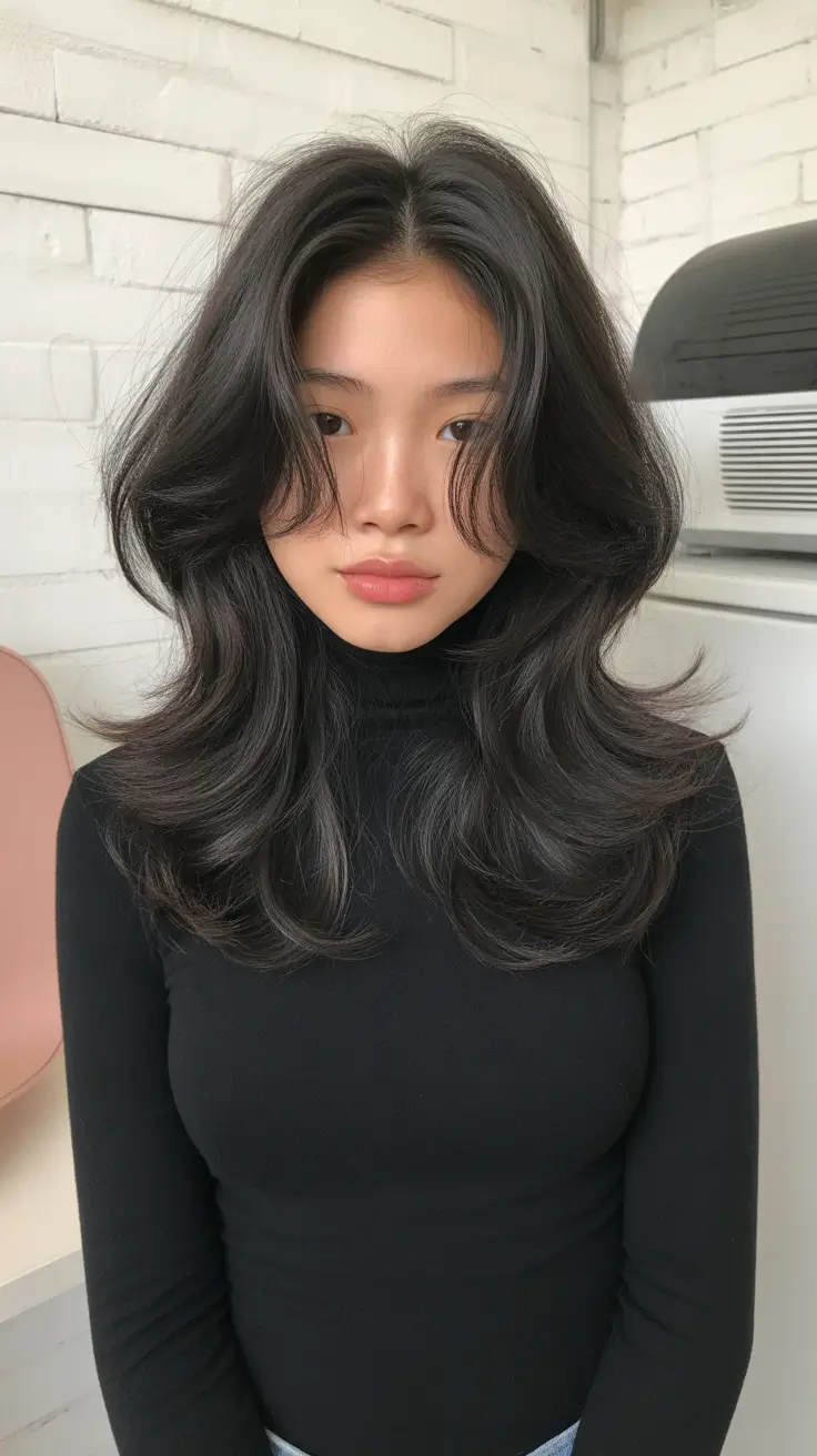 Trendy shag hairstyles 2026 Long Black Shag With Face-Framing Layers