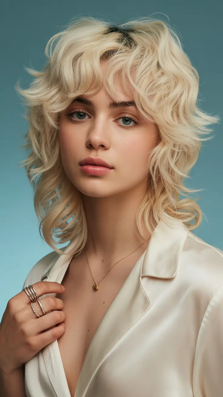 Trendy shag hairstyles 2026 Classic Blonde Shag With Curtain Bangs