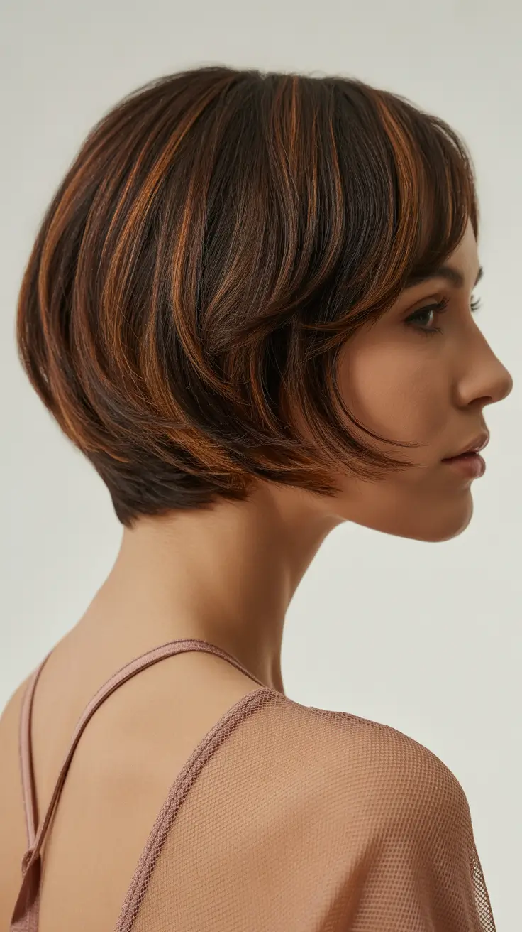 short haircuts for women Dimensional Chocolate Bob with Face Framing Layers