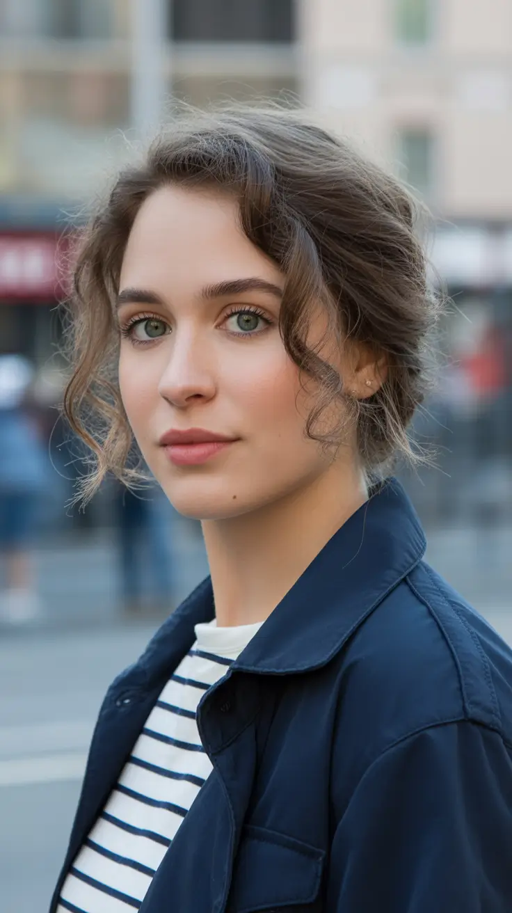 short haircuts for curly hair Romantic Tucked Bob with Wispy Curls