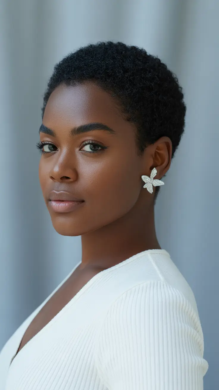 short haircuts for black women Tapered Afro Pixie with Natural Finish