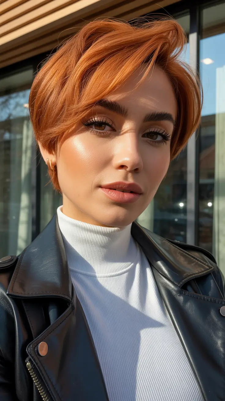 short haircuts women Fiery Ginger Crop with Flipped Bangs