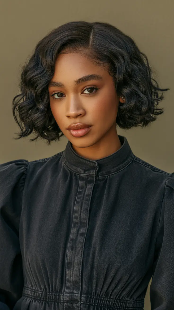 curly hair Glamorous Glossy Waves with Side Part