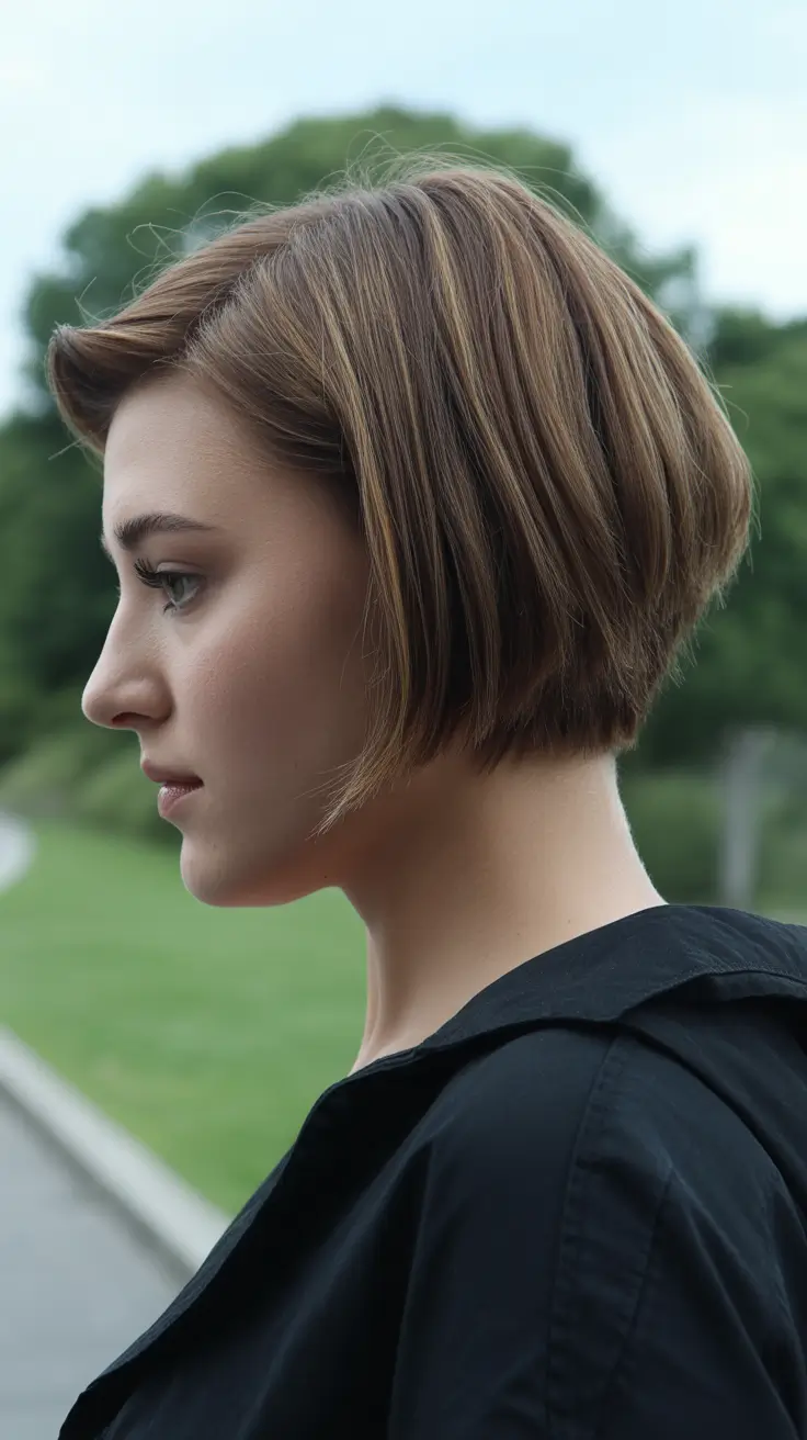 short haircuts for women Sculpted Stacked Bob with Deep Contour