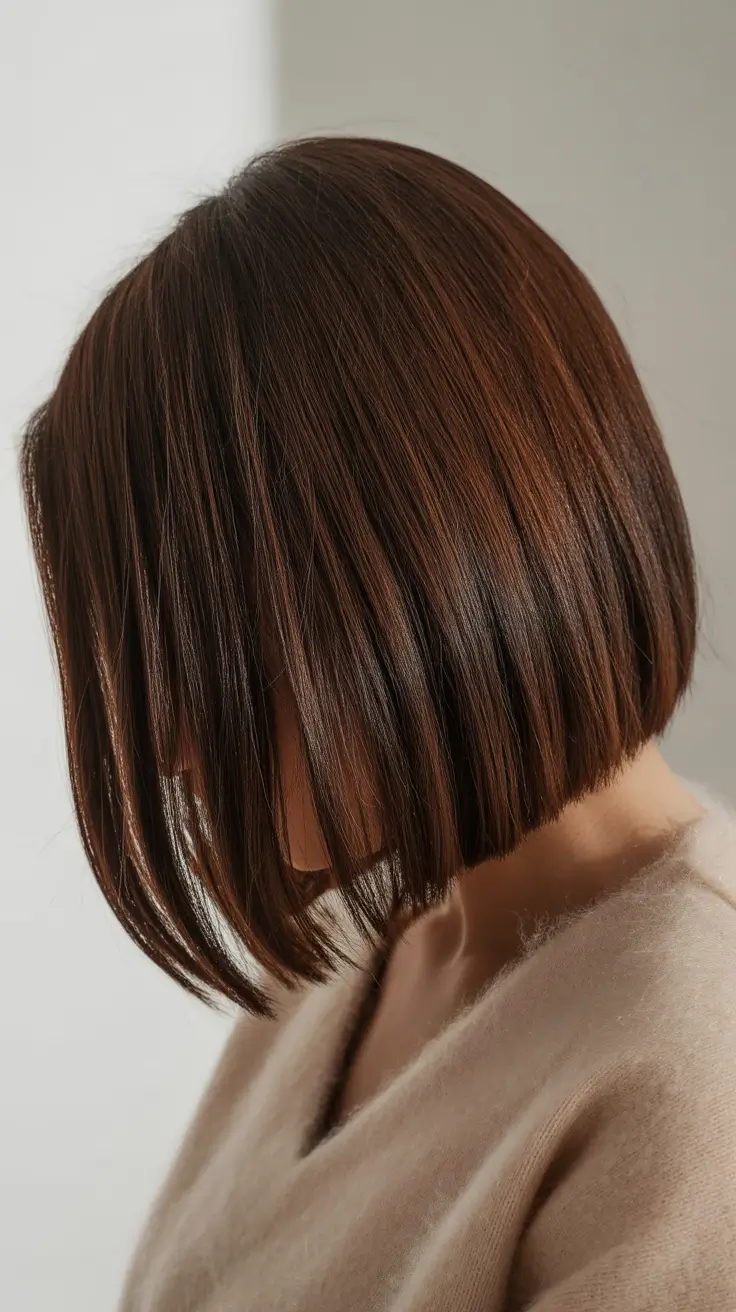 Trendy straight hairstyles 2026 - Polished Chestnut Bob with Clean Contour