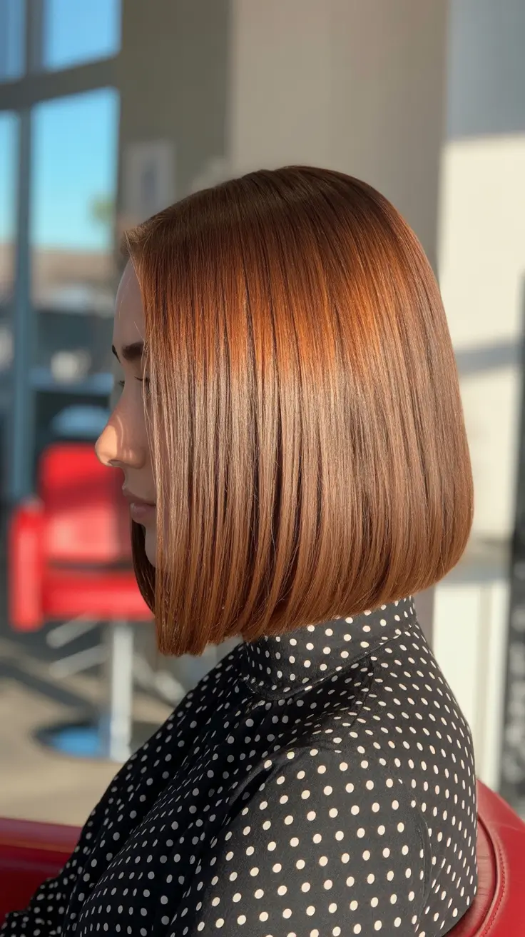 Trendy straight hairstyles 2026 - Copper-Gloss Straight Precision Bob