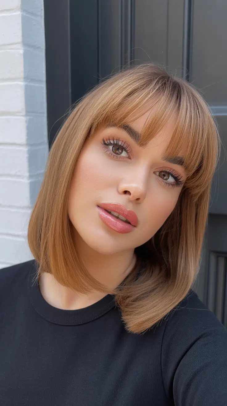Trendy straight hairstyles 2026 - Soft Straight Bob with Curtain Bangs