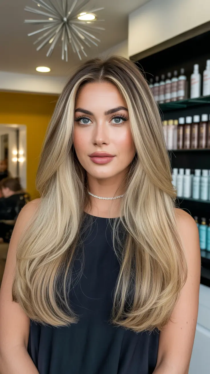 bold spring balayage hair color 2026 Ultra-Blended Vanilla Blonde Balayage With Sleek Lengths