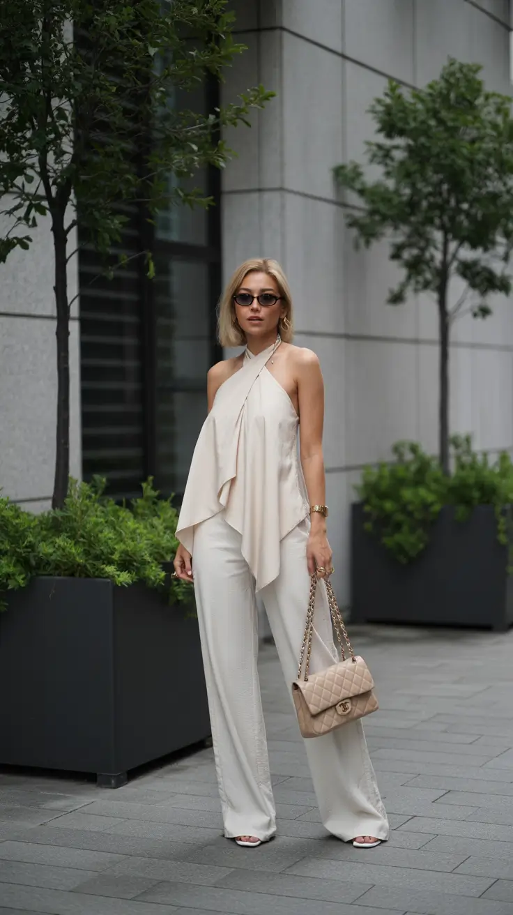 spring dinner outfits Sculptural Softness in Monochrome Cream