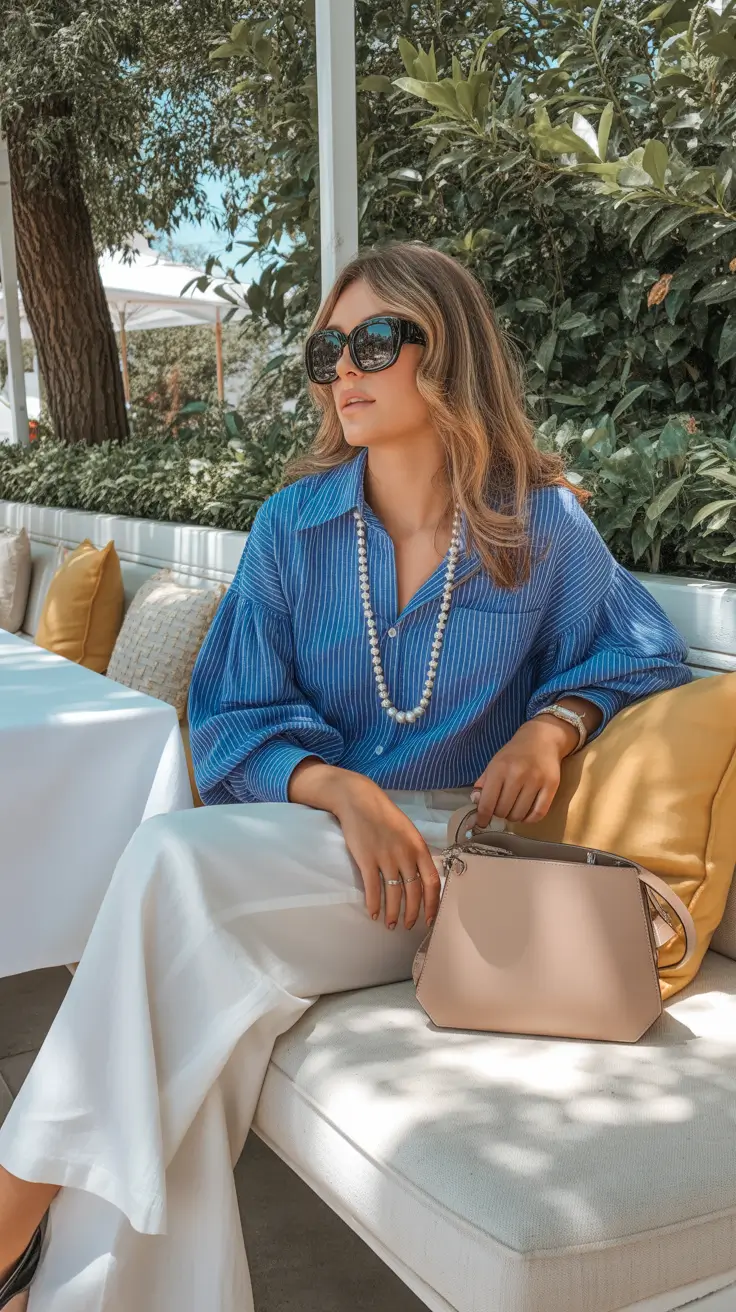 spring dinner outfits Fresh Blue Stripes With Clean White Tailoring