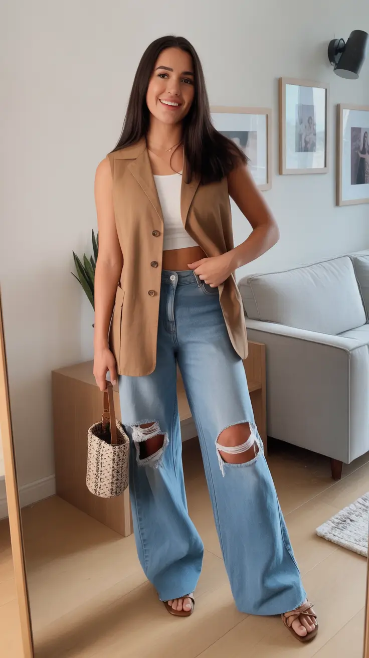 spring dinner outfits Structured Layers With Relaxed Denim Ease
