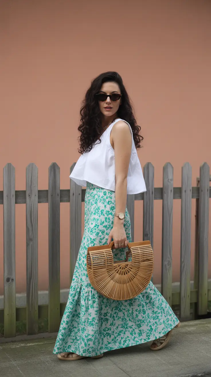maxi skirt spring outfits 2026 Fresh Morning Ease in Crisp White and Green
