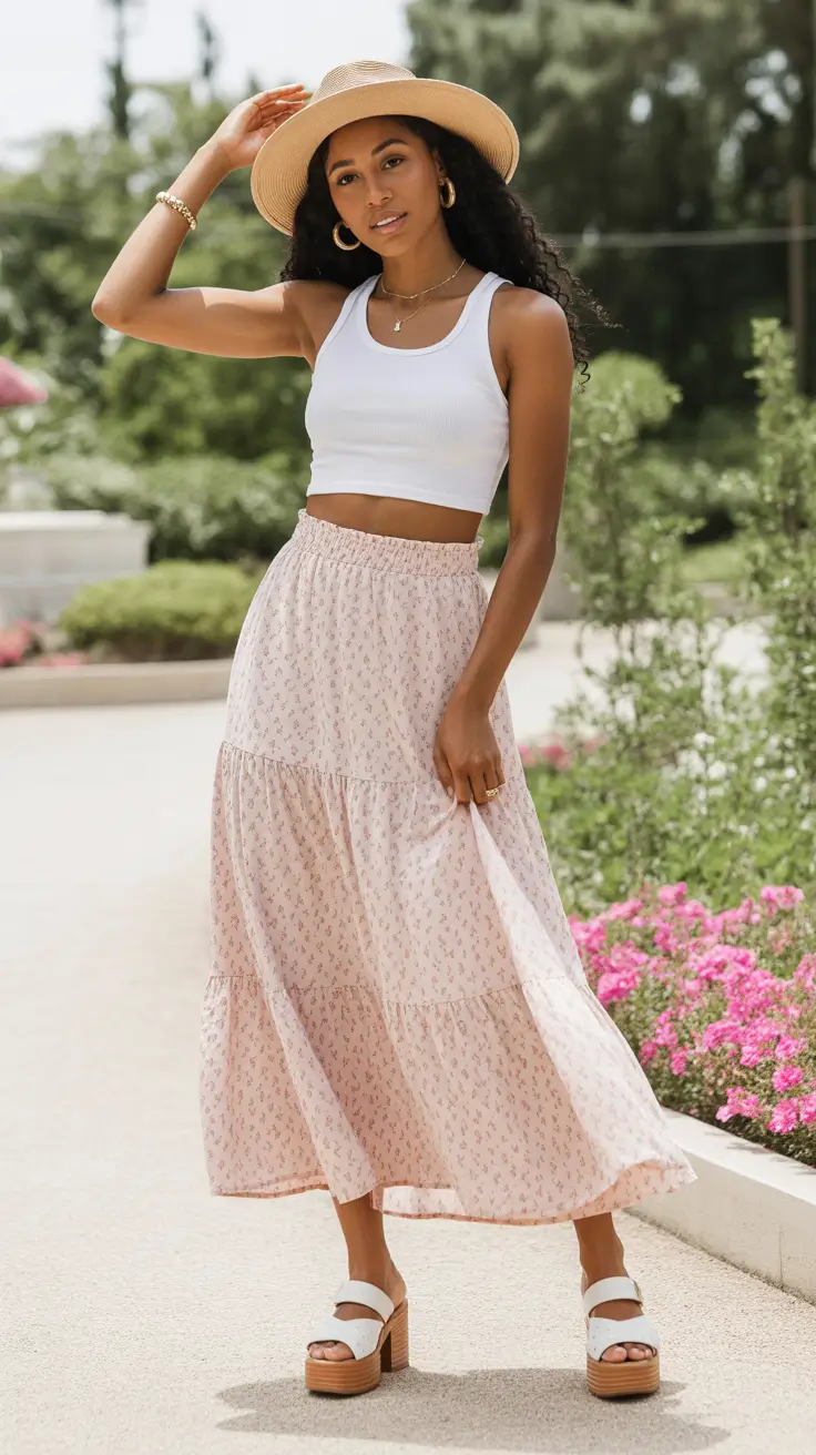 maxi skirt spring outfits 2026 Soft Pastels and Sunlit Spring Energy