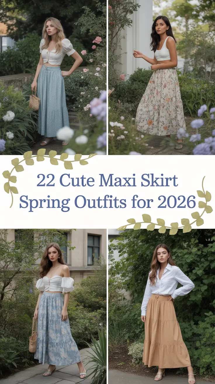 Cute Maxi Skirt Spring Outfits for 2026: Fresh Ideas in Denim, Satin, White & Pastels