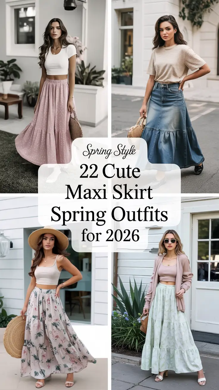 Cute Maxi Skirt Spring Outfits for 2026: Fresh Ideas in Denim, Satin, White & Pastels