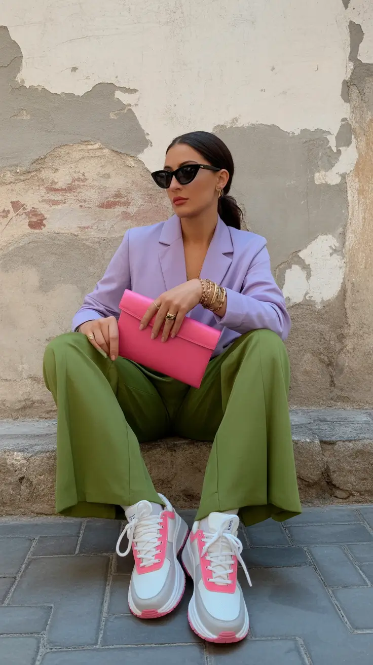 spring outfits streetwear y2k Color Pop Tailoring with Sporty Spring Energy