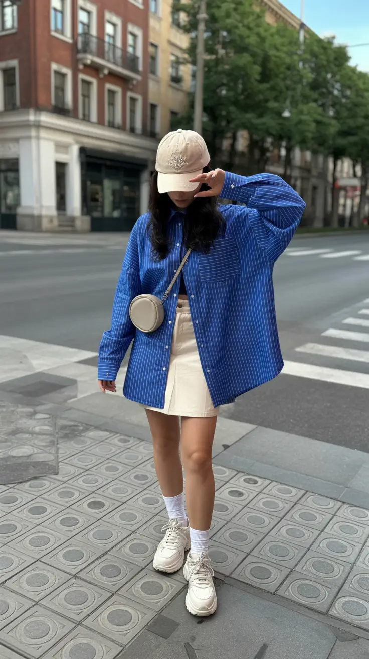 spring outfits streetwear y2k Preppy Oversized Shirt with Playful Streetwear Ease