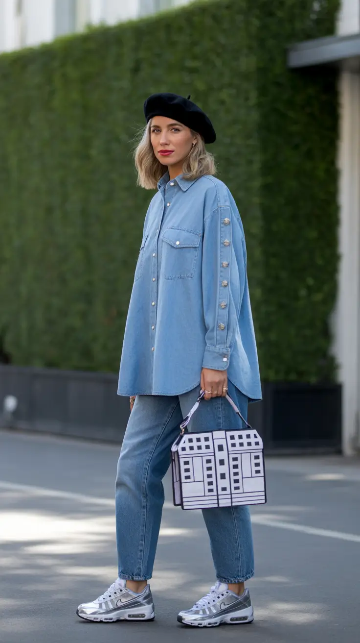 spring outfits streetwear y2k Denim-on-Denim with Parisian Spring Charm