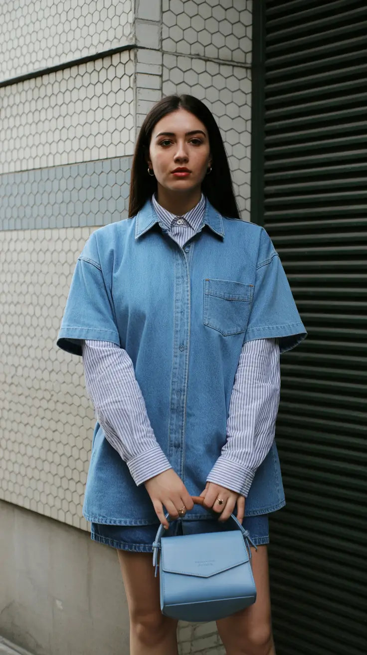 spring outfits streetwear y2k Layered Denim with Clean Streetwear Structure