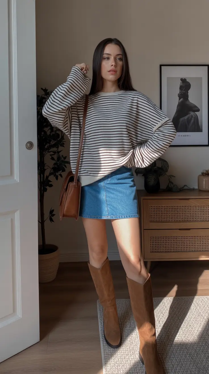 spring outfits streetwear y2k Striped Comfort with Spring Denim Ease