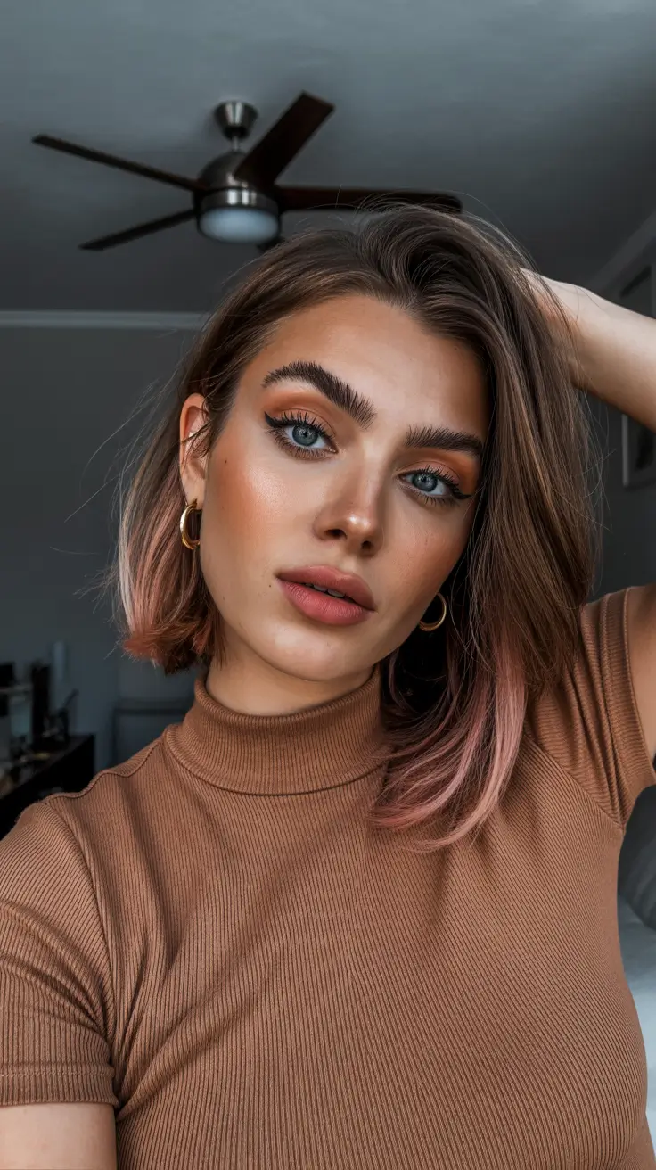 spring hair color on brown skin 2026 Soft Brown Bob With Rosy Underlights